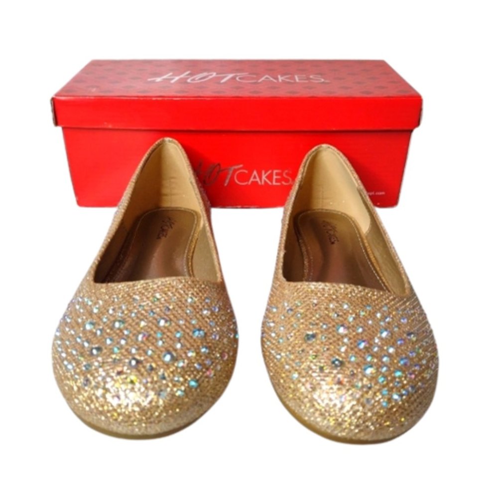 Hotcakes Orleans Gold Glitter Rhynestone Sz 7.5w EUC